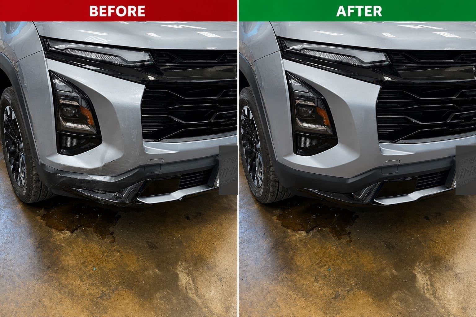 Before and after front bumper repair in Austin, TX — Auto Art